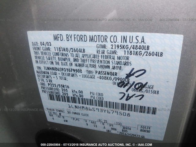 1LNHM86S93Y679508 - 2003 LINCOLN LS SILVER photo 9
