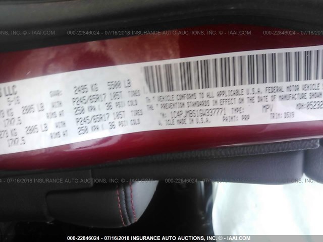 1C4PJMBS1GW337771 - 2016 JEEP CHEROKEE TRAILHAWK RED photo 9