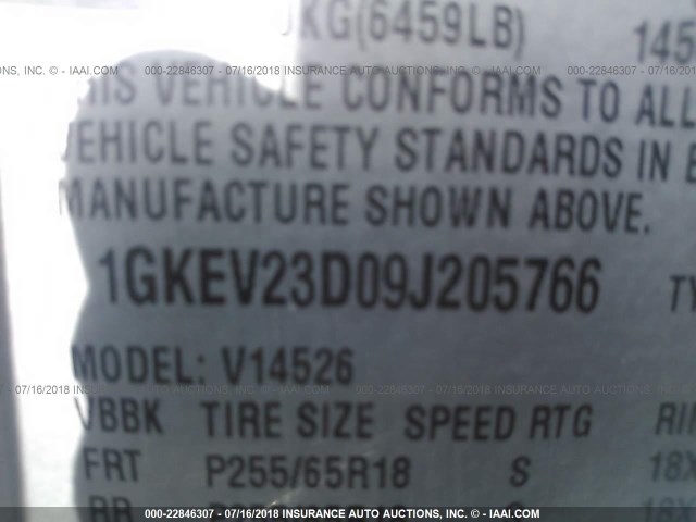 1GKEV23D09J205766 - 2009 GMC ACADIA SLT-1 Сріблястий фото 9