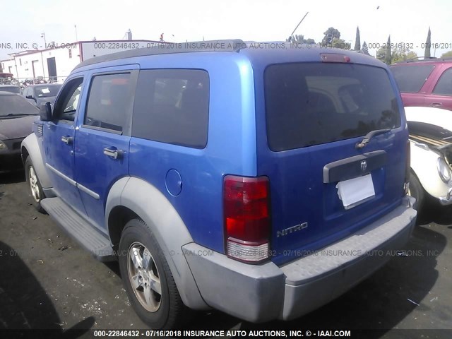 1D8GT28K67W577017 - 2007 DODGE NITRO SXT BLUE photo 3