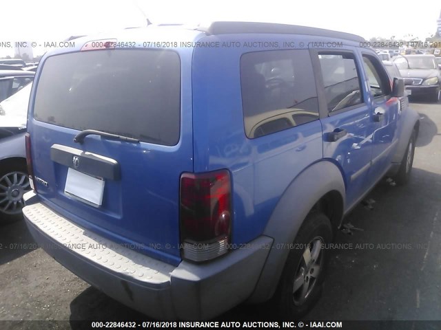 1D8GT28K67W577017 - 2007 DODGE NITRO SXT BLUE photo 4