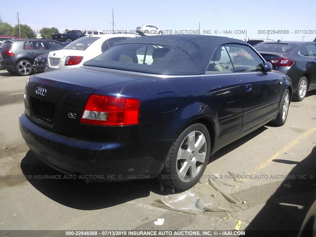 WAUDT48H76K005278 - 2006 AUDI A4 QUATTRO Dark Blue photo 4