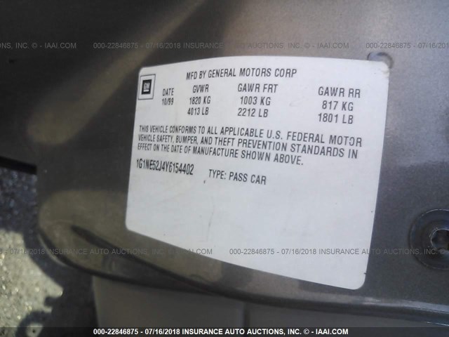 1G1NE52J4Y6154402 - 2000 CHEVROLET MALIBU LS ყავისფერი ფოტო 9