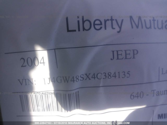 1J4GW48SX4C384135 - 2004 JEEP GRAND CHEROKEE LAREDO/COLUMBIA/FREEDOM 灰色 照片 9