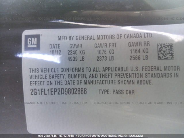 2G1FL1EP2D9802888 - 2013 CHEVROLET CAMARO ZL1 黑色 照片 9