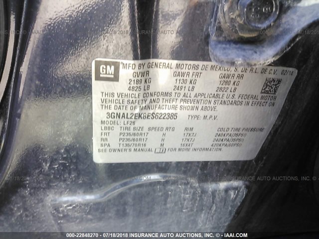 3GNAL2EK8ES622385 - 2014 CHEVROLET CAPTIVA LS 黑色 照片 9