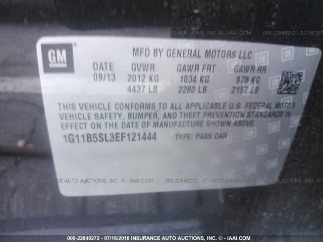 1G11B5SL3EF121444 - 2014 CHEVROLET MALIBU LS BLACK photo 9