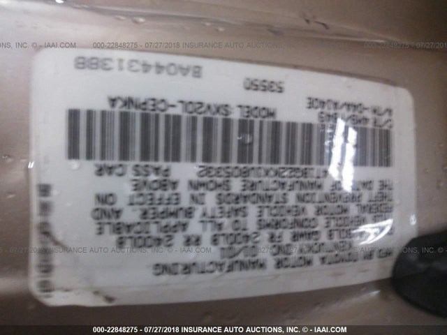 4T1BG22KX1U805332 - 2001 TOYOTA CAMRY CE/LE/XLE 米色 照片 9