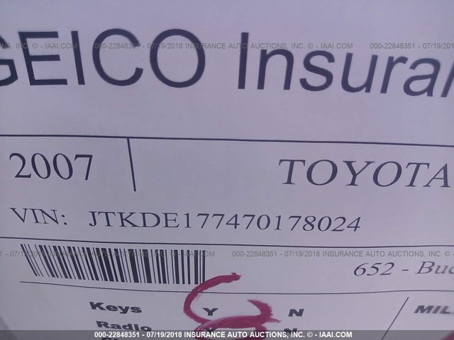 JTKDE177470178024 - 2007 TOYOTA SCION TC 黑色 照片 9