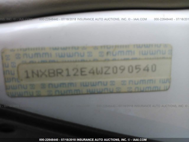 1NXBR12E4WZ090540 - 1998 TOYOTA COROLLA VE/CE/LE 白色 照片 9