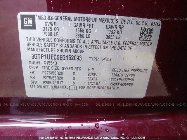 3GTP1UEC6EG162093 - 2014 GMC SIERRA C1500 SLE MAROON photo 9