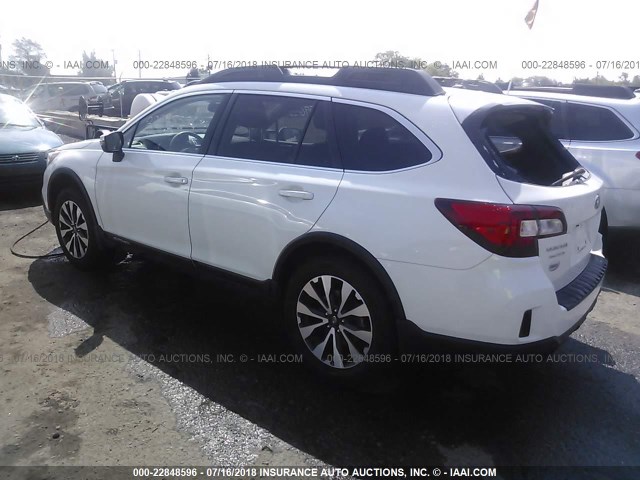 4S4BSANCXF3363355 - 2015 SUBARU OUTBACK 2.5I LIMITED WHITE photo 3