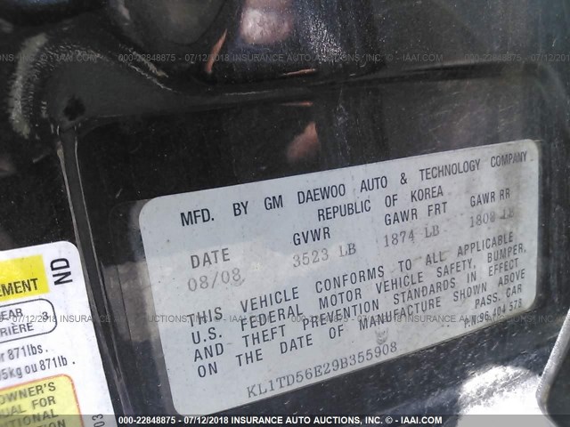 KL1TD56E29B355908 - 2009 CHEVROLET AVEO LS/LT 黑色 照片 9