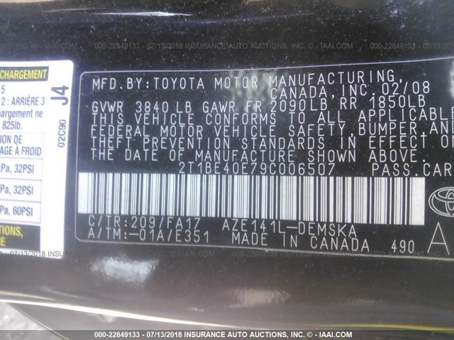 2T1BE40E79C006507 - 2009 TOYOTA COROLLA XRS 黑色 照片 9