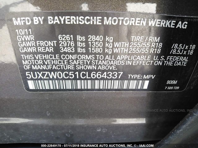 5UXZW0C51CL664337 - 2012 BMW X5 XDRIVE35D GRAY photo 9