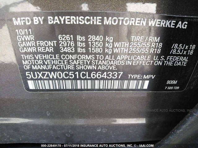 5UXZW0C51CL664337 - 2012 BMW X5 XDRIVE35D Boz foto 9