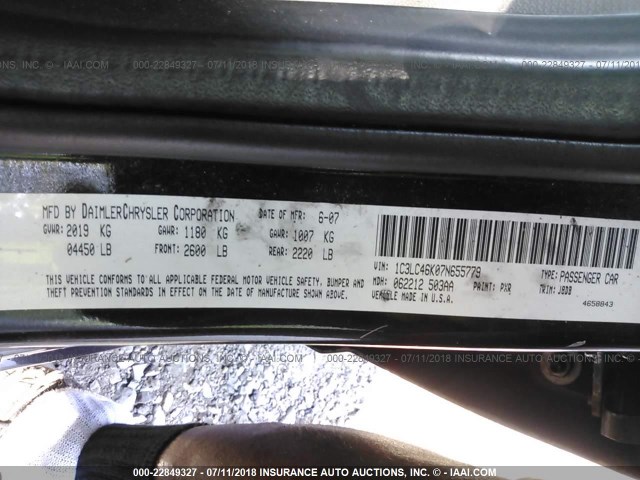 1C3LC46K07N655779 - 2007 CHRYSLER SEBRING BLACK photo 9