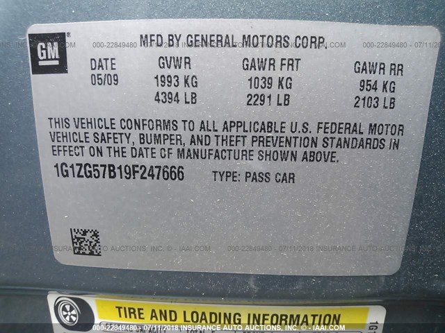 1G1ZG57B19F247666 - 2009 CHEVROLET MALIBU LS Yaşıl foto 9