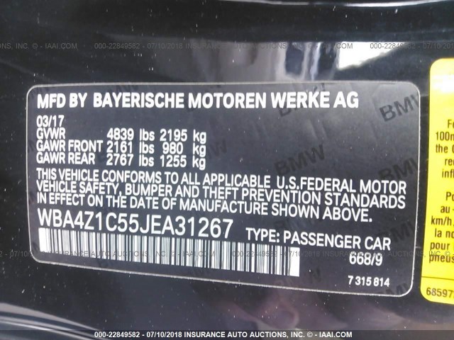 WBA4Z1C55JEA31267 - 2018 BMW 430I BLACK photo 9