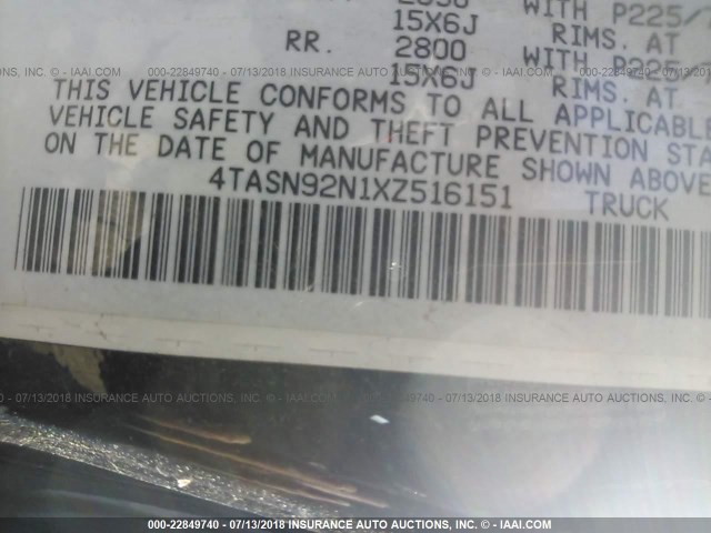 4TASN92N1XZ516151 - 1999 TOYOTA TACOMA XTRACAB PRERUNNER შავი ფოტო 9