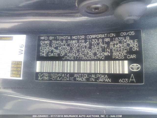 JTKDE177360094792 - 2006 TOYOTA SCION TC 灰色 照片 9