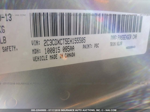 2C3CDXCT5EH155585 - 2014 DODGE CHARGER R/T SILVER photo 9