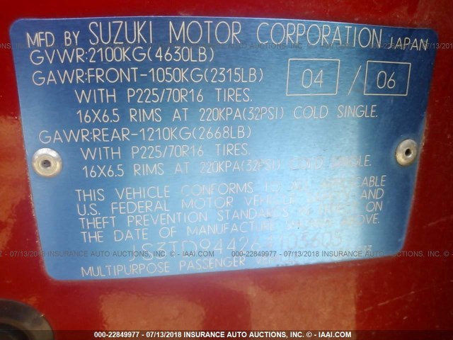 JS3TD944264103605 - 2006 SUZUKI GRAND VITARA XSPORT RED photo 9