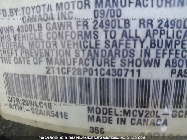 2T1CF28P01C430711 - 2001 TOYOTA CAMRY SOLARA SE/SLE Qara foto 9