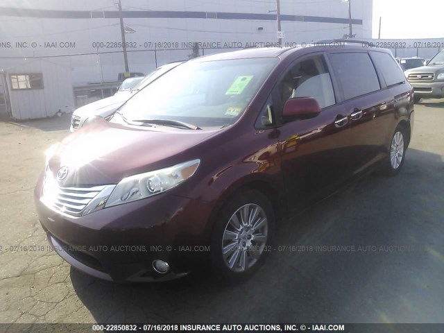 5TDYK3DC9BS030892 - 2011 TOYOTA SIENNA XLE/LIMITED BURGUNDY photo 2