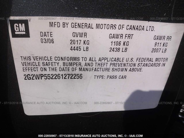 2G2WP552261272256 - 2006 PONTIAC GRAND PRIX GRAY photo 9