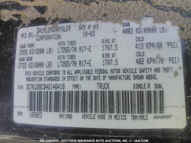 3D7KU28C84G146418 - 2004 DODGE RAM 2500 ST/SLT MAROON photo 9