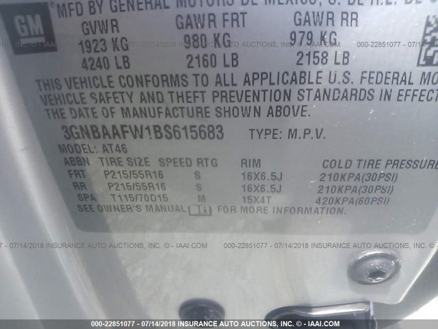 3GNBAAFW1BS615683 - 2011 CHEVROLET HHR LS ვერცხლისფერი ფოტო 9