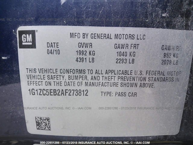 1G1ZC5EB2AF273812 - 2010 CHEVROLET MALIBU 1LT 蓝色 照片 9