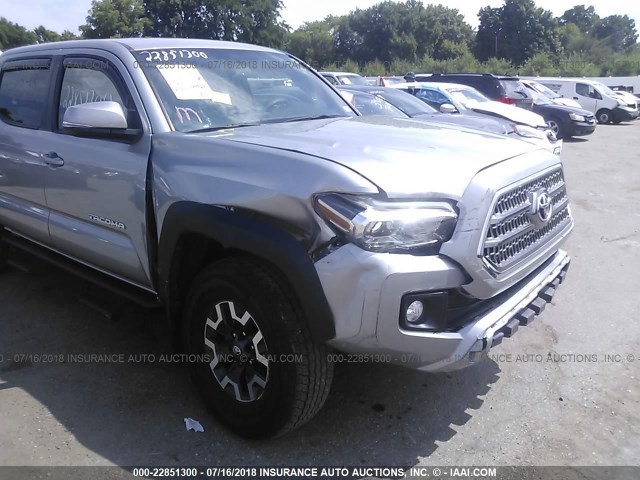 5TFCZ5AN2HX085291 - 2017 TOYOTA TACOMA DBL CAB/SR/TRDSPT/OR/PRO ვერცხლისფერი ფოტო 6
