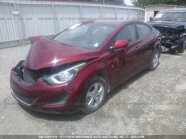 5NPDH4AE0FH555148 - 2015 HYUNDAI ELANTRA SE/SPORT/LIMITED RED photo 2