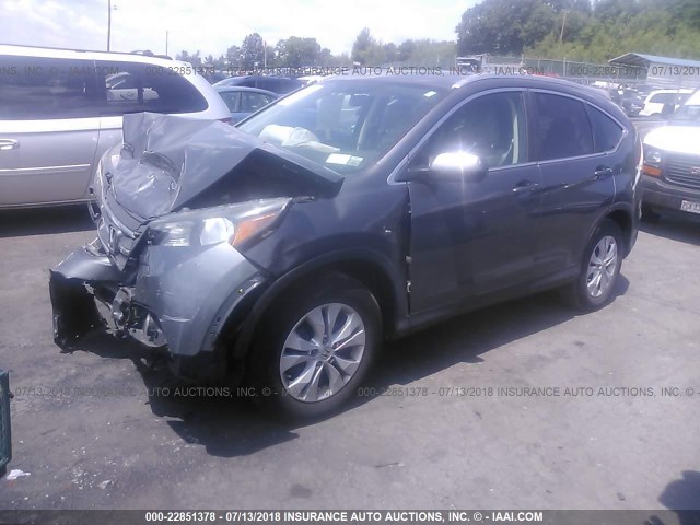 2HKRM4H78DH600553 - 2013 HONDA CR-V EXL GRAY photo 2