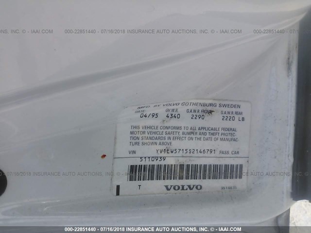 YV1LW5715S2146791 - 1995 VOLVO 850 Blanco foto 9