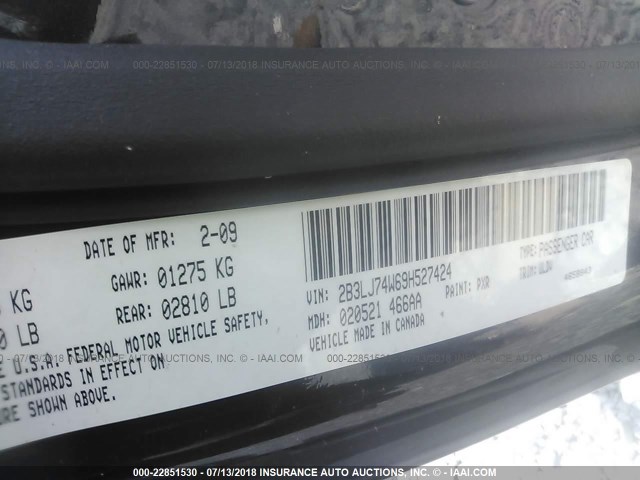 2B3LJ74W69H527424 - 2009 DODGE CHALLENGER SRT-8 黑色 照片 9