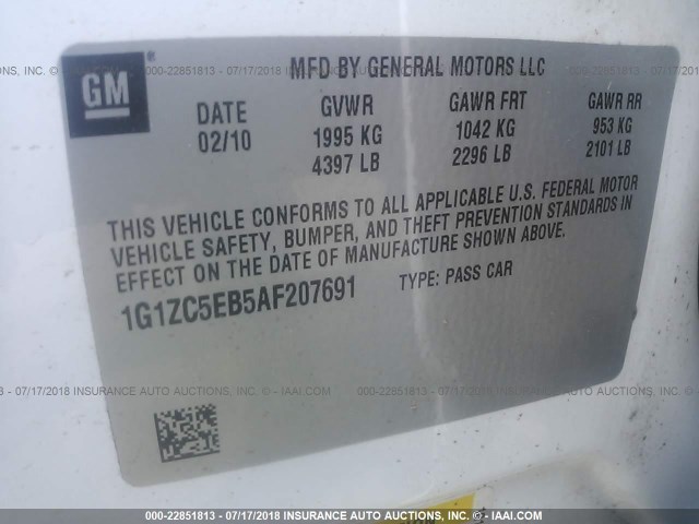 1G1ZC5EB5AF207691 - 2010 CHEVROLET MALIBU 1LT 白色 照片 9