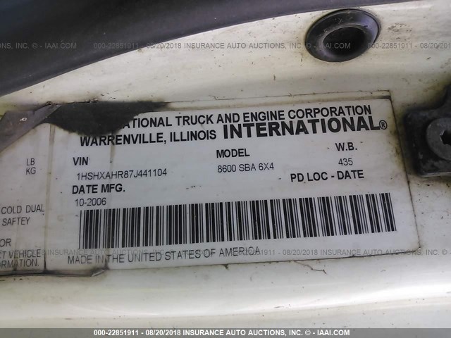 1HSHXAHR87J441104 - 2007 INTERNATIONAL 8600 8600 WHITE photo 10