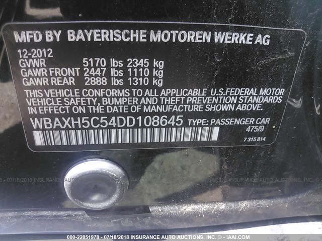WBAXH5C54DD108645 - 2013 BMW 528 XI Schwarz Foto 9