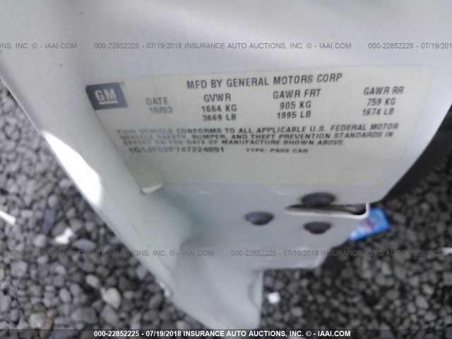 1G1JF52F747224891 - 2004 CHEVROLET CAVALIER LS WHITE photo 9