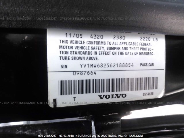 YV1MW682562188854 - 2006 VOLVO V50 T5 BLACK photo 9