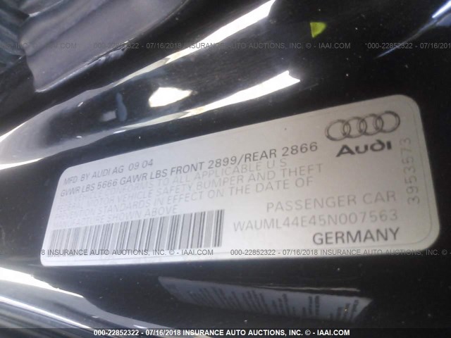 WAUML44E45N007563 - 2005 AUDI A8 L QUATTRO BLACK photo 9