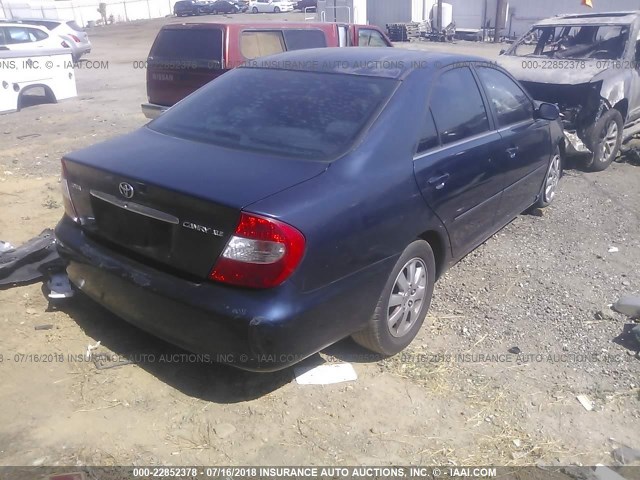 JTDBE32KX30237867 - 2003 TOYOTA CAMRY LE/XLE Dark Blue photo 4