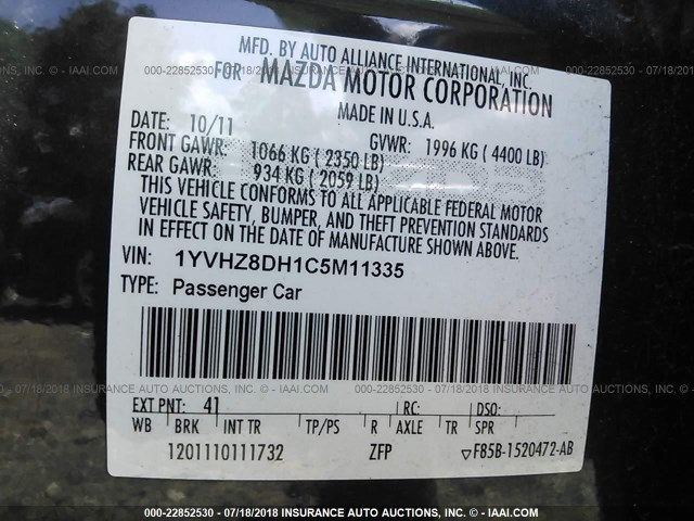 1YVHZ8DH1C5M11335 - 2012 MAZDA 6 I GRAY photo 9