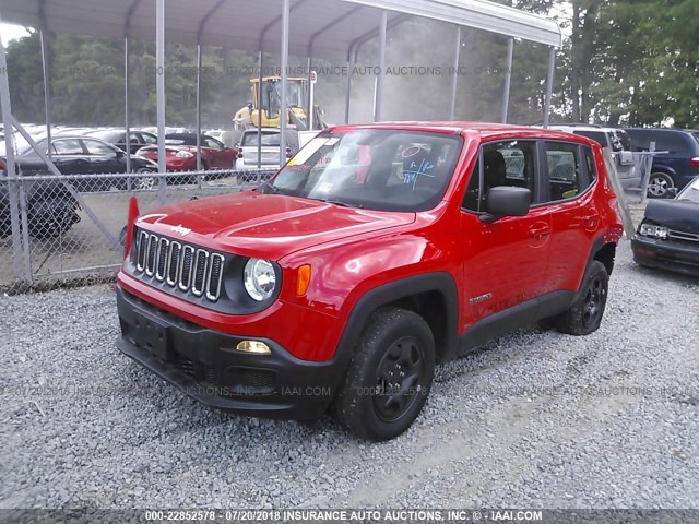 ZACCJBAB1HPF83237 - 2017 JEEP RENEGADE SPORT RED photo 2