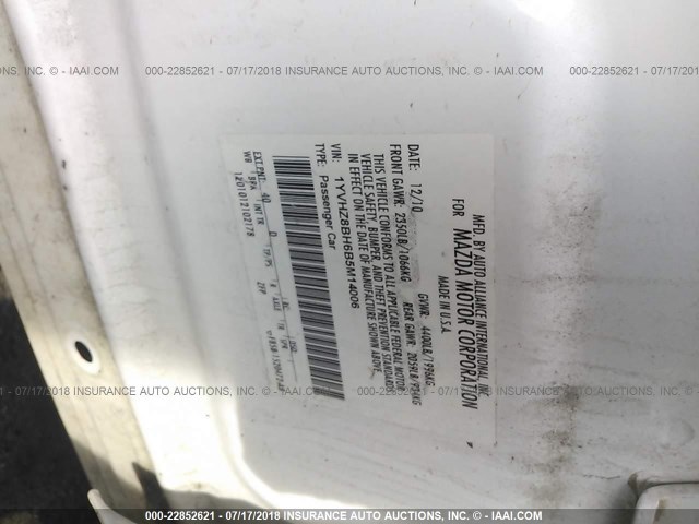 1YVHZ8BH6B5M14006 - 2011 MAZDA 6 I Beyaz fotoğraf 9