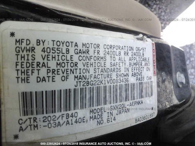 JT2BG22K1V0083436 - 1997 TOYOTA CAMRY LE/XLE BLACK photo 9