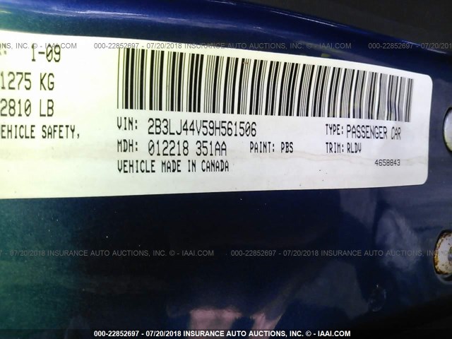 2B3LJ44V59H561506 - 2009 DODGE CHALLENGER SE BLUE photo 9